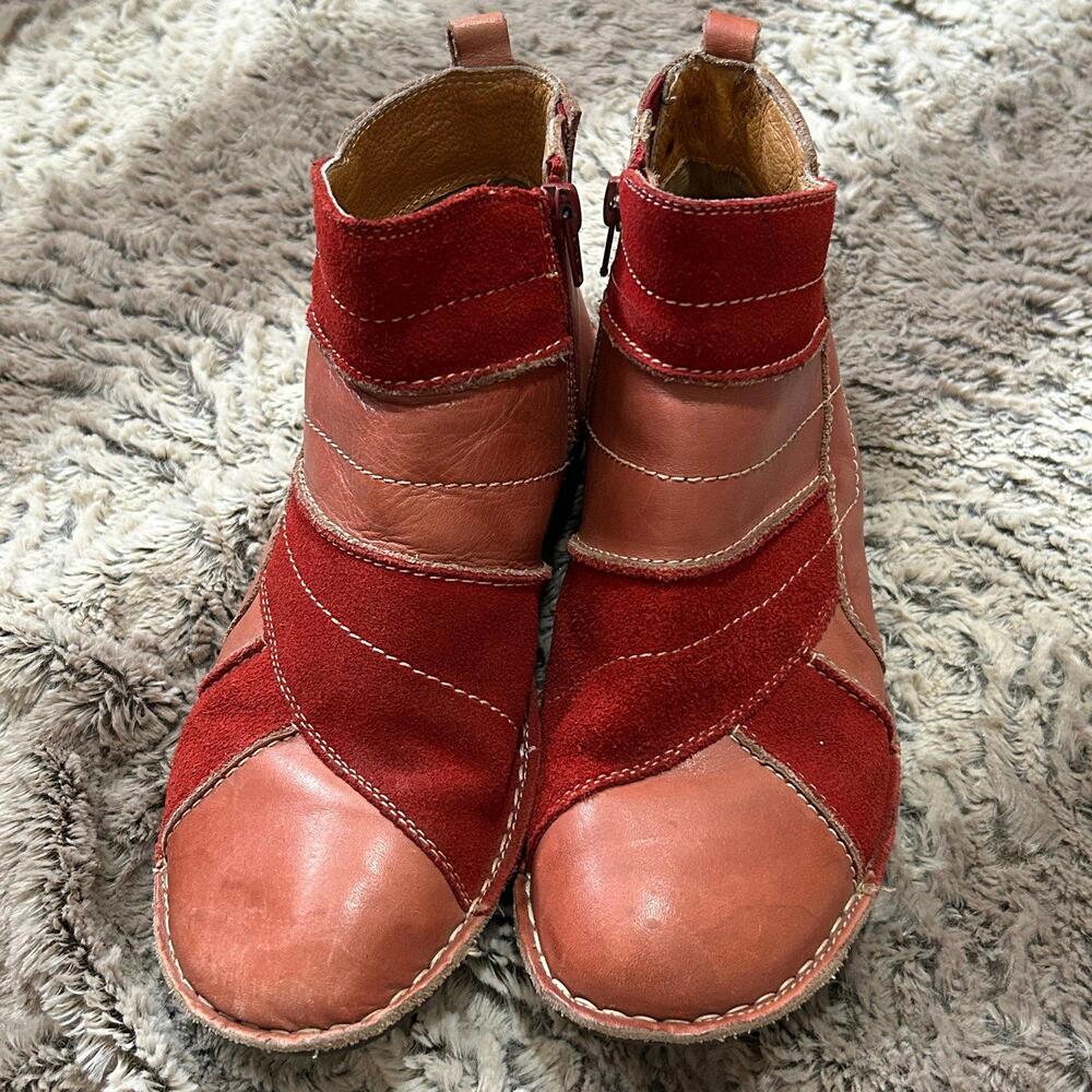 Spring Step Women’s Red Leather Patchwork Zipper … - image 2